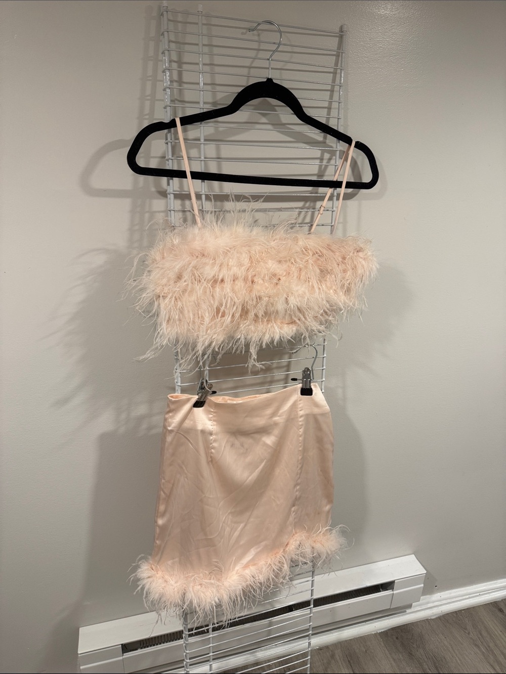 Amazing Lace Feather Trim Satin Bandeau Set - Blush